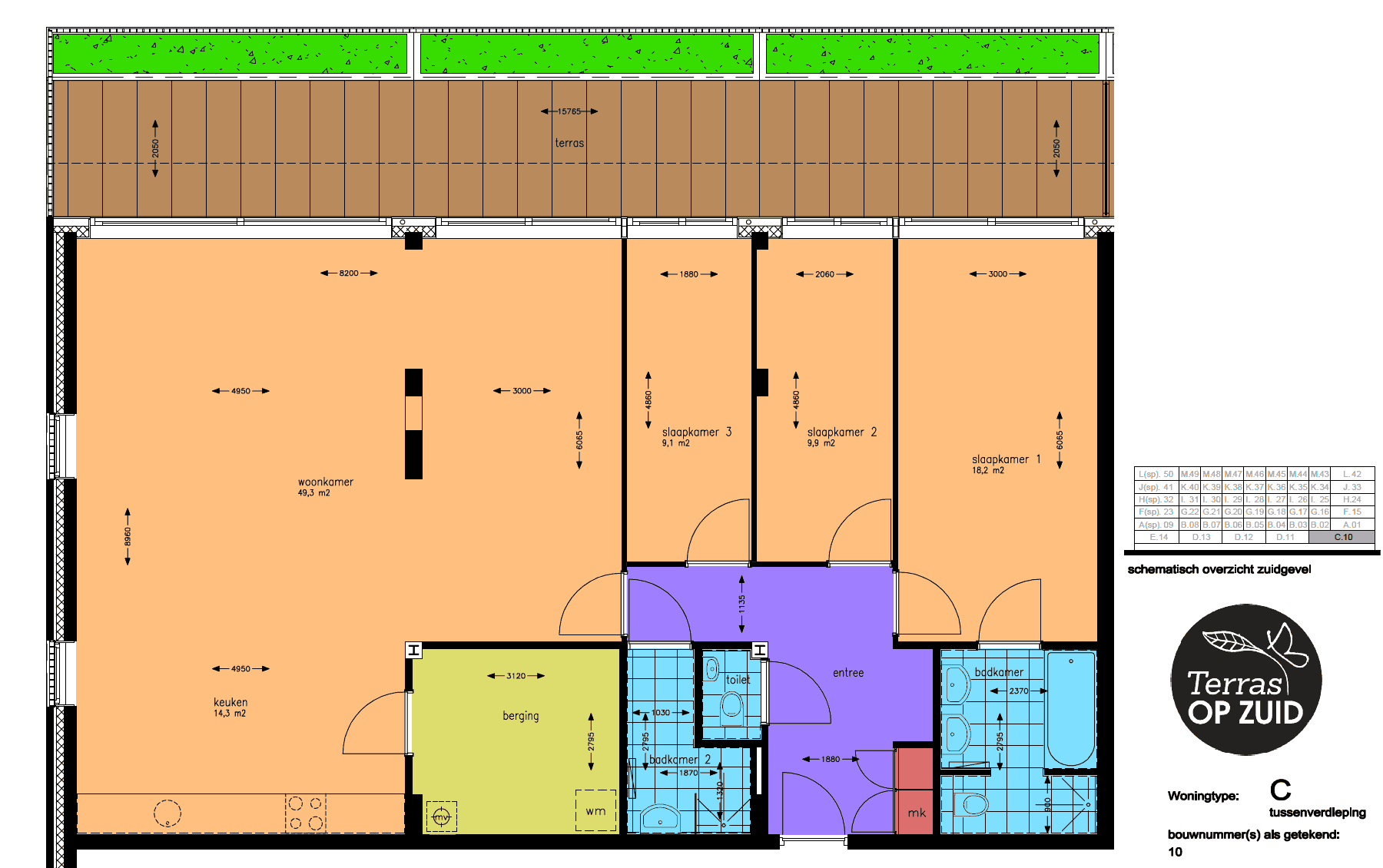 Kleurplattegrond woning TYPE C