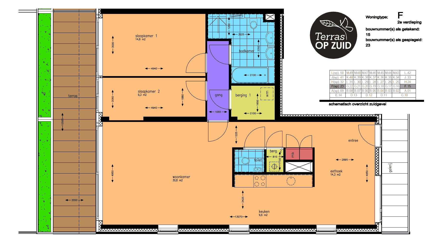 Kleurplattegrond woning TYPE F