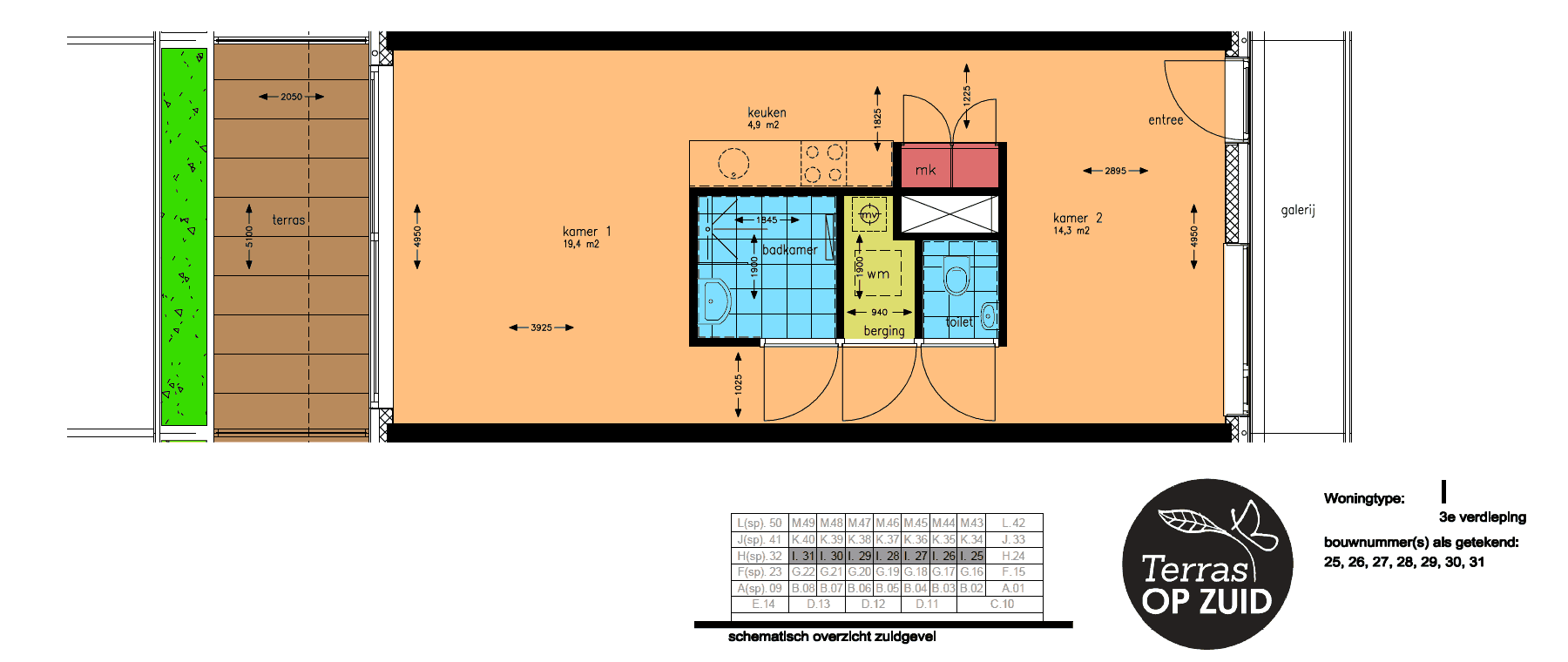 Kleurplattegrond woning TYPE I